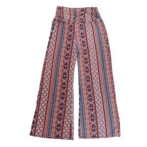 LILDY Bohemian Patterned Wide-Leg Ruched Waist High Rise Palazzo Pants L/XL